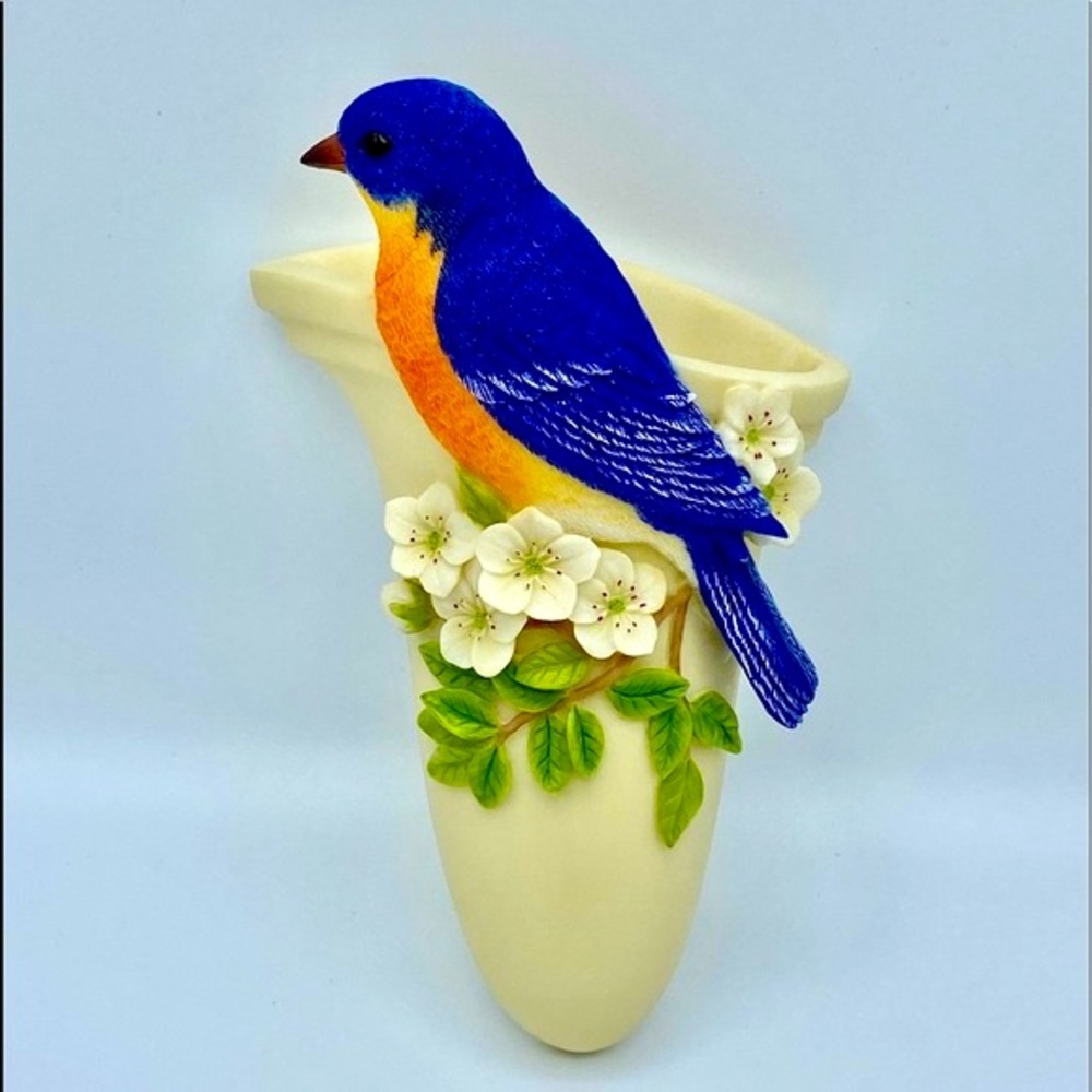 BLUE BIRD Wall Pocket Vase - Ibis and Orchid Air Plants Dried Flowers Succulents